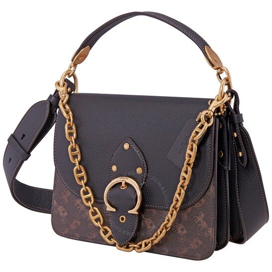 Ladies Black Beat Shoulder Bag With Horse And Carriage Print
