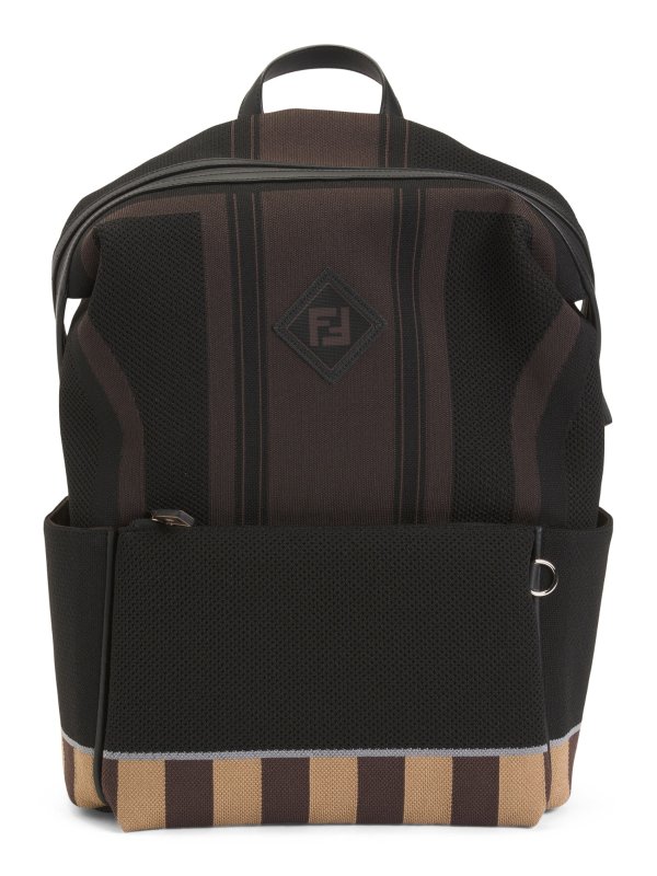 Made In Italy Logo Leather Trimmed Backpack