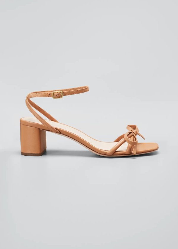Gracie Leather Bow Ankle-Strap Sandals