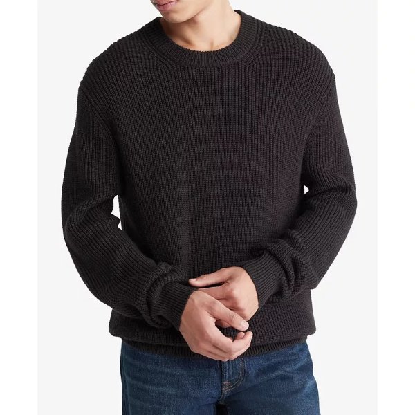Men's Solid-Color Crewneck Long-Sleeve Sweater