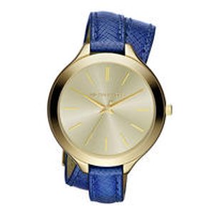 Michael Kors Mid-Size Navy Leather Double-Wrap Watch 