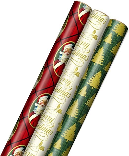 Foil Christmas Wrapping Paper with Cut Lines on Reverse (3 Rolls: 60 sq. ft. ttl) 