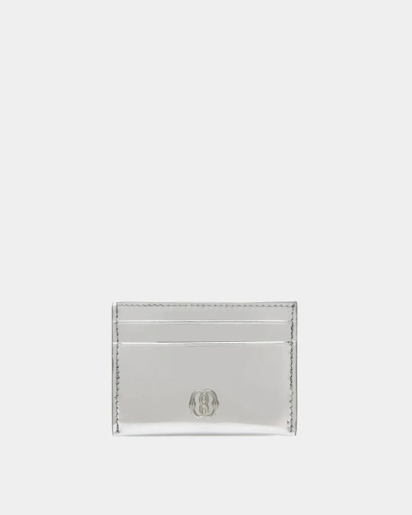Emblem Business Card Holder In Silver Leather