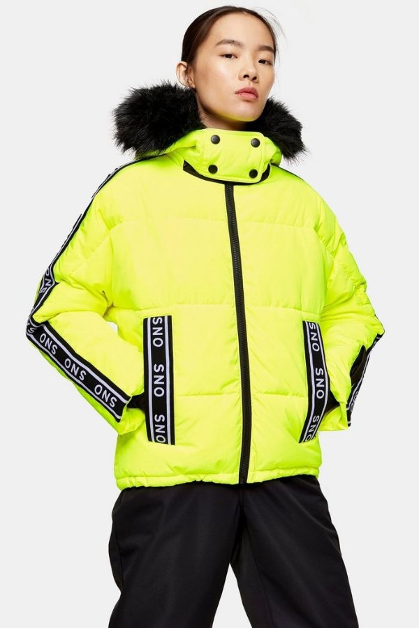 **Neon Yellow Logo Ski Jacket by Topshop SNO