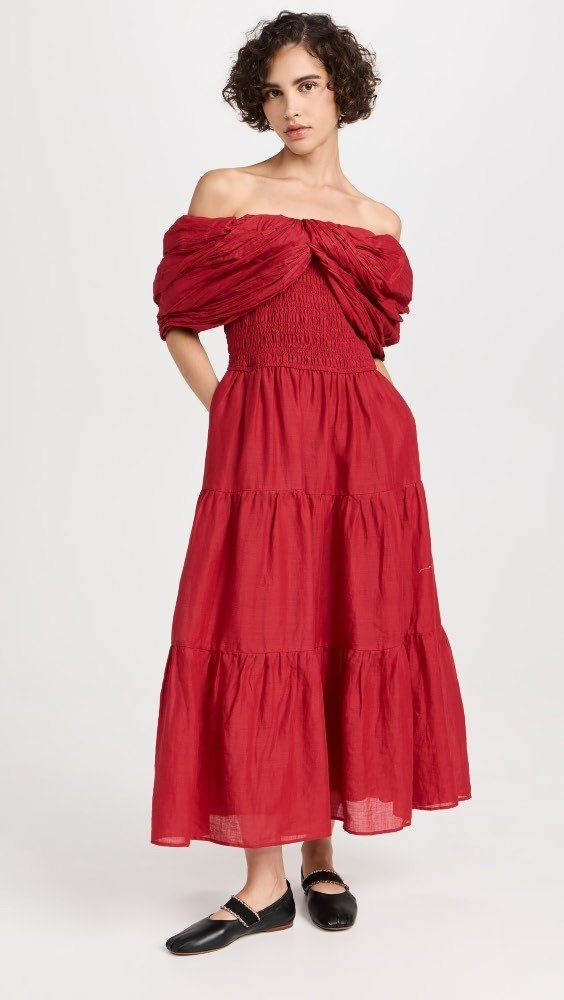 Loren Solid Cambric Off Shoulder Dress
