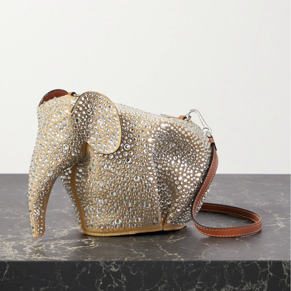 Elephant mini crystal-embellished suede shoulder bag