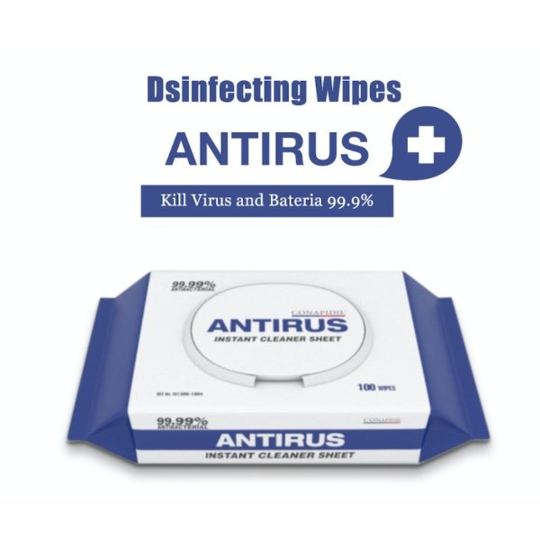 Korean ANTIRUS Instant Cleaner Sheet Kill Virus & Bacterial 99.9% 100 wipes Pass the Medical & Health Examination