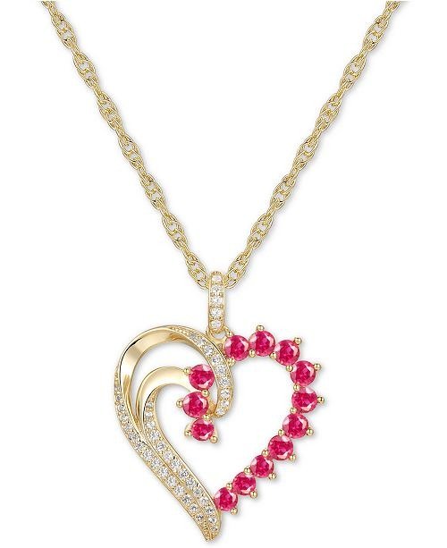 Certified Ruby (1 ct. t.w.) & Diamond (1/5 ct. t.w.) Heart 18" Pendant Necklace in 14k Gold