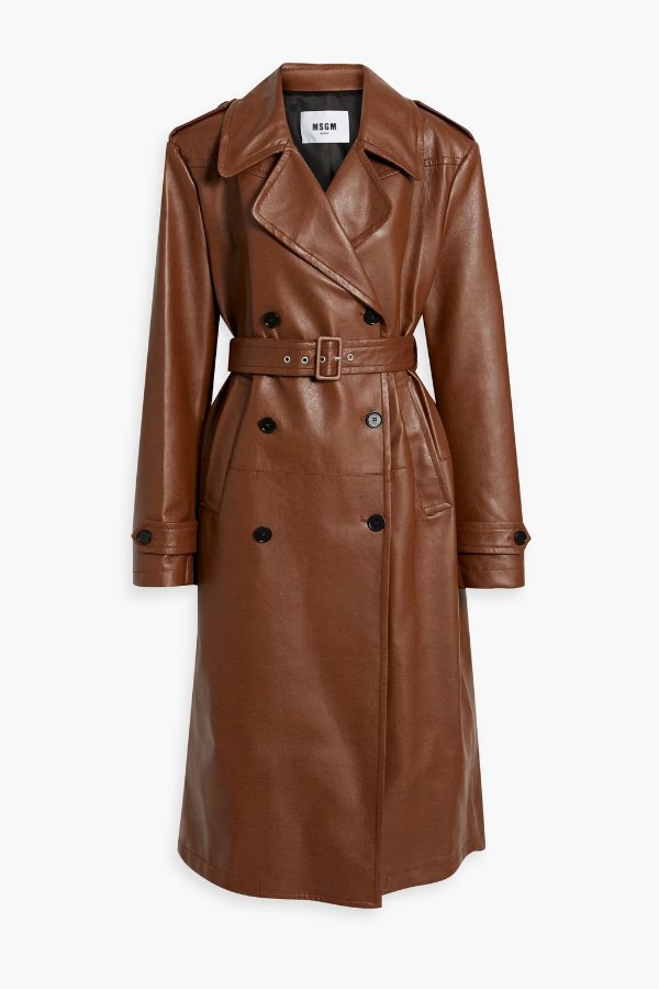 Faux stretch-leather trench coat