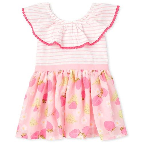 Baby And Toddler Girls Strawberry Knit To Woven Dress