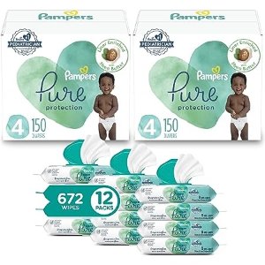 Pampers需勾选$25优惠券Pure Protection 1 号(198 片) & 2号 (186 片) +湿巾 672 抽