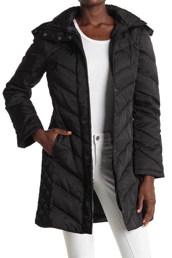 Faux Fur Trimmed Removable Hood Quilted Down Puffer Jacket