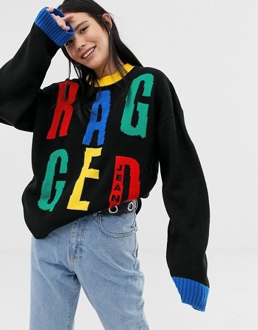 Ragged Jeans logo knitted sweater at asos.com