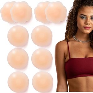 Nipple Covers for Womens Reusable, 5 PAIRS, Silicone Nipple Pasties, VOCH Skin - Breast Pasties Petals