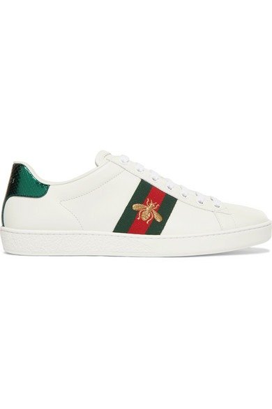 Ace watersnake-trimmed embroidered leather sneakers