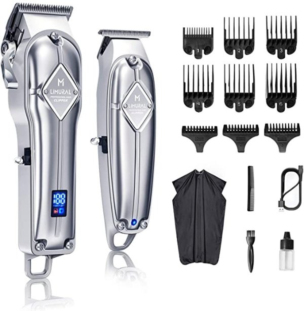 Hair Clippers for Men Cordless Clippers Professional Hair Cutting Kit Beard Trimmer Barbers Outliner Close Cutting T-Blade Trimmer Kit Men Women Kids Clipper Set Cordless Grooming Kit