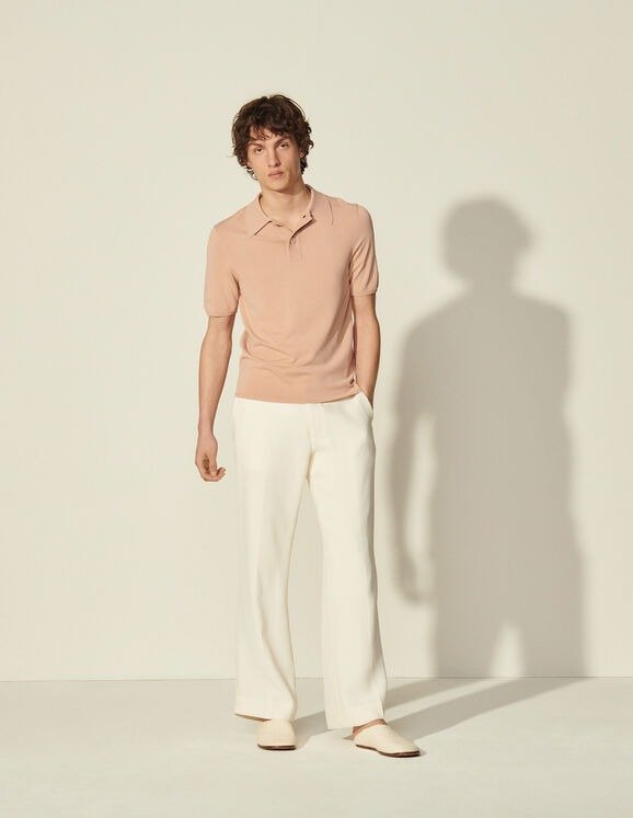 Fine knit polo shirt with short sleeves