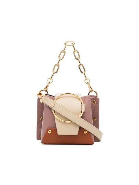 pink and nude Delila mini suede and leather 单肩包
