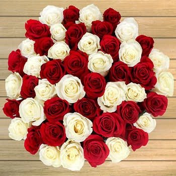 50 Stem Valentine's Day Red & White Roses