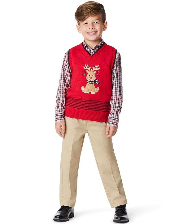 Toddler Boys Holiday Deer 3 Piece Sweater Set