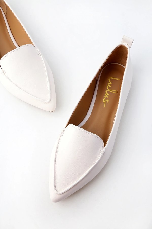 Emmy White Pointed Loafers