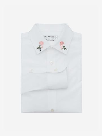 ‎‎‎‎Men‎'s ‎White ‎ ‎Rose Embroidery Cotton Shirt ‎ | Alexander McQueen