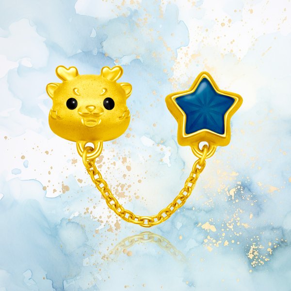 999 Pure 24K Gold Year of Dragon Dragon Star Double Charm