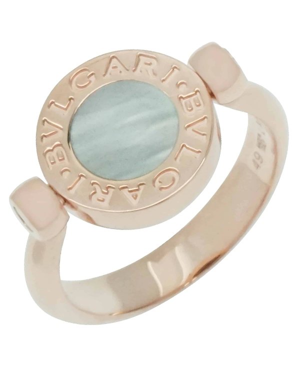 18k Rose Gold Mother Of Pearl & Onyx Signet Ring Size 7.25 AN856192