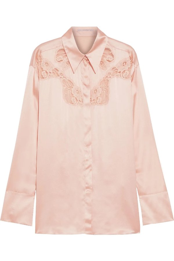 Liz lace-paneled silk-satin shirt