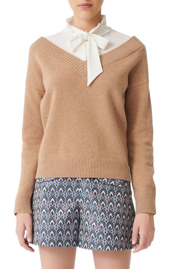 Mirelle Layered Shirt & Wool Blend Sweater Pullover