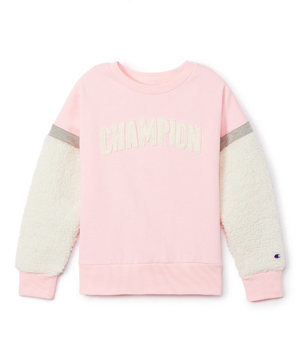 Pink Candy Logo Sherpa-Sleeve Crewneck Sweatshirt - Toddler & Girls
