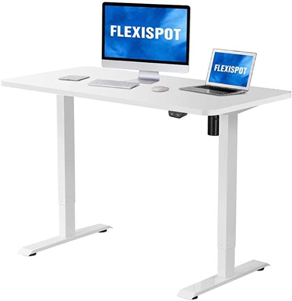 Electric Standing Desk Height Adjustable Desk, 48 x 30 Inches Sit Stand Desk Home Office Workstation Stand up Desk (White Frame + 48 in White Top)