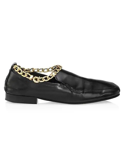 Nick Chain-Trimmed Leather Loafers