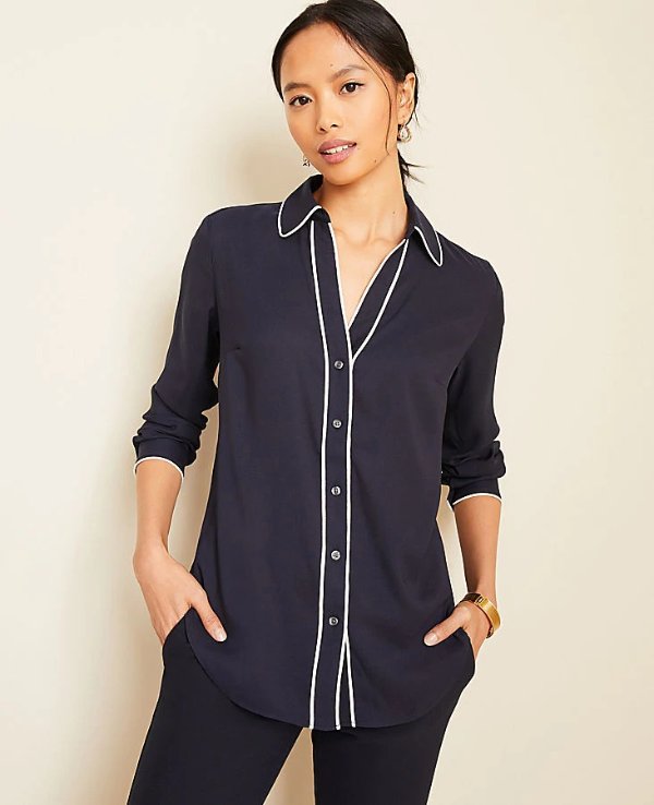 Petite Piped Essential Shirt | Ann Taylor