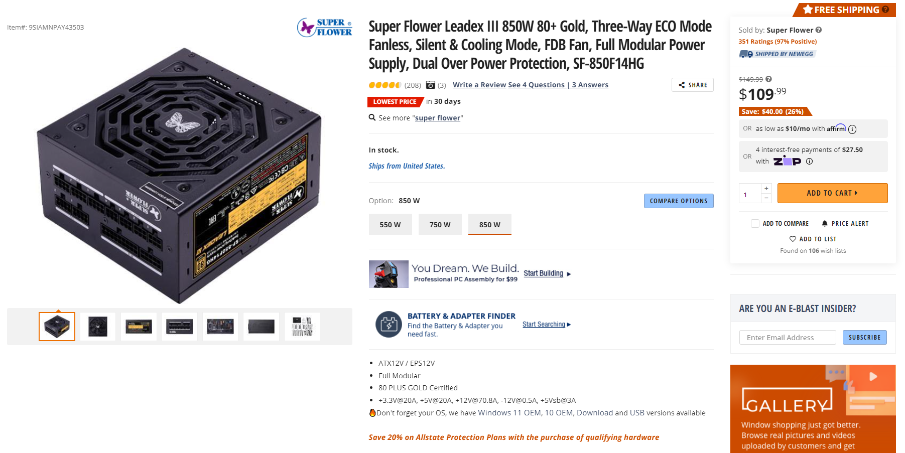 Super Flower 振华 Leadex III 850W 80+ Gold金牌全模组