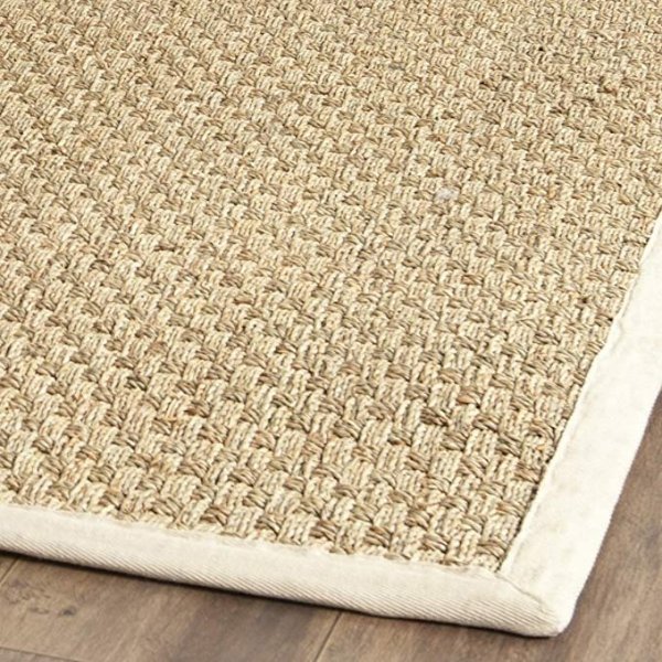 Natural Fiber Collection NF114J Basketweave Natural and Ivory Summer Seagrass Area Rug (2' x 3')