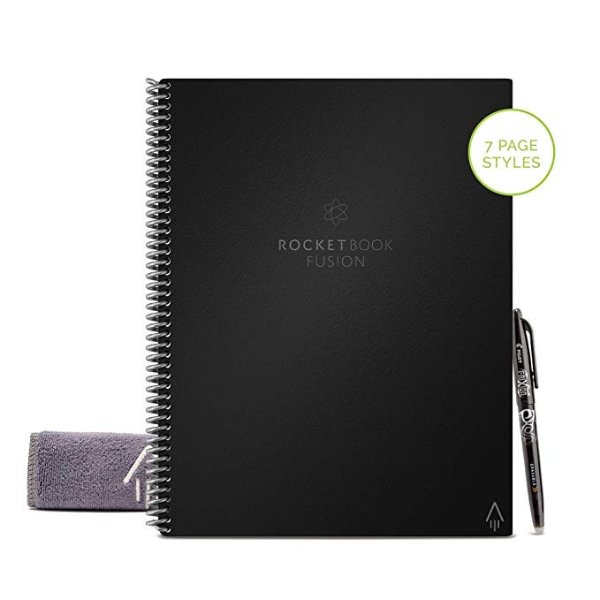 Fusion Smart Reusable Notebook - Calendar, To-Do Lists, and Note Template Pages with 1 Pilot Frixion Pen & 1 Microfiber Cloth Included - Infinity Black Cover, Letter Size (8.5" x 11")