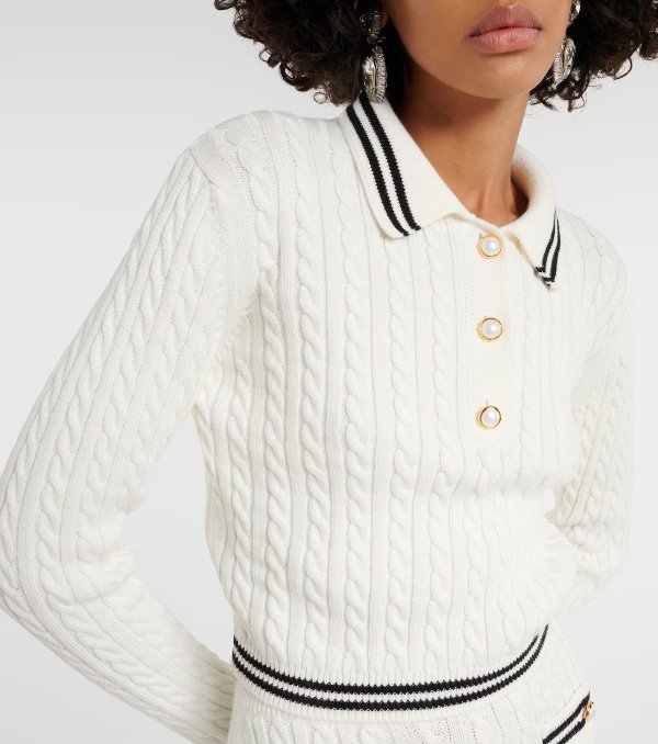 Cable-knit cotton polo sweater