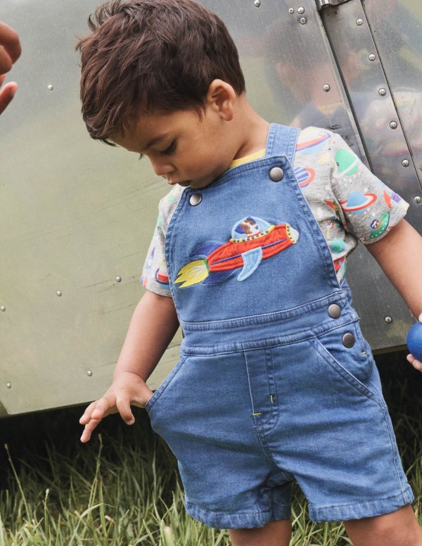 Applique Overalls Set - Mid Chambray Space | Boden US