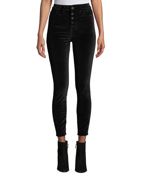 Chrissy High-Rise Velvet Skinny Jeans with Button Fly