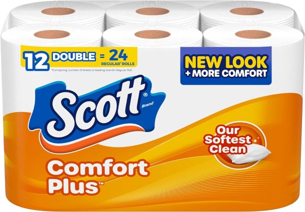 Scott ComfortPlus Toilet Paper, 12 Double Rolls, 231 Sheets