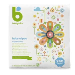 Babyganics Unscented Diaper Wipes, 240 Count, (3 Packs of 80)