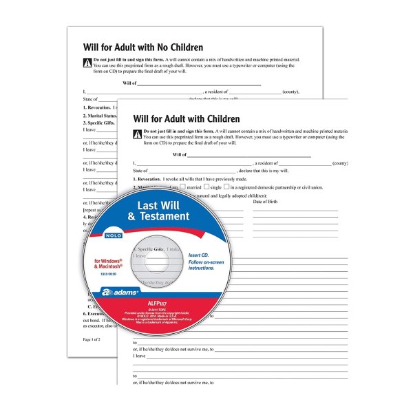 Adams Last Will and Testament with CD, Forms and Instructions