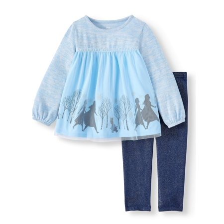 Disney Frozen 2 Exclusive Anna, Elsa and Olaf Tulle Top and Sparkle Leggings, 2-Piece Set (Little Girl & Big Girl)