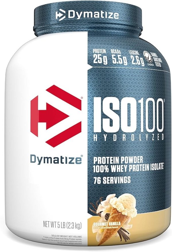ISO 100 Whey Protein Powder with 25g of Hydrolyzed 100% Whey Isolate, Vanilla 5 Pound, Package may vary