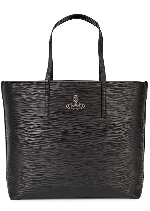 Polly black faux leather tote