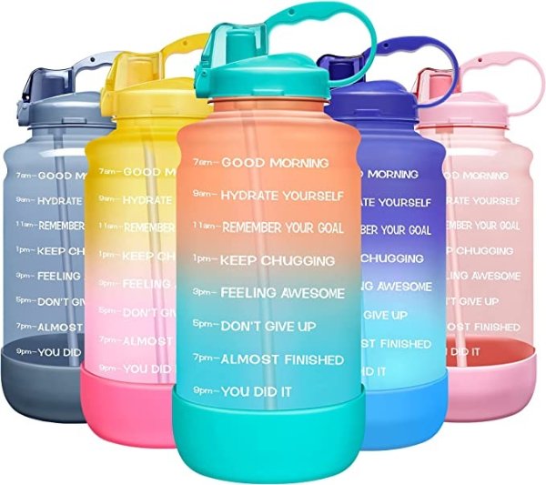 ELVIRA Large One & Half Gallon Motivational Time Marker Water Bottle with Straw & Protective Silicone Boot, BPA Free Anti-slip Leakproof for Fitness, Gym and Outdoor Sports
