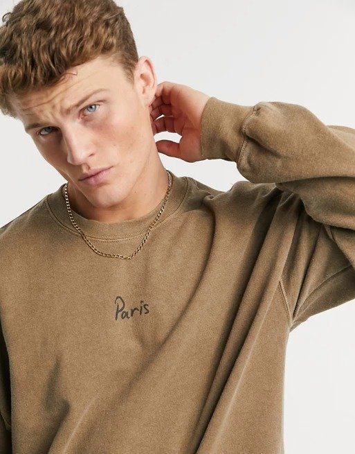 'Paris' print sweatshirt in camel 