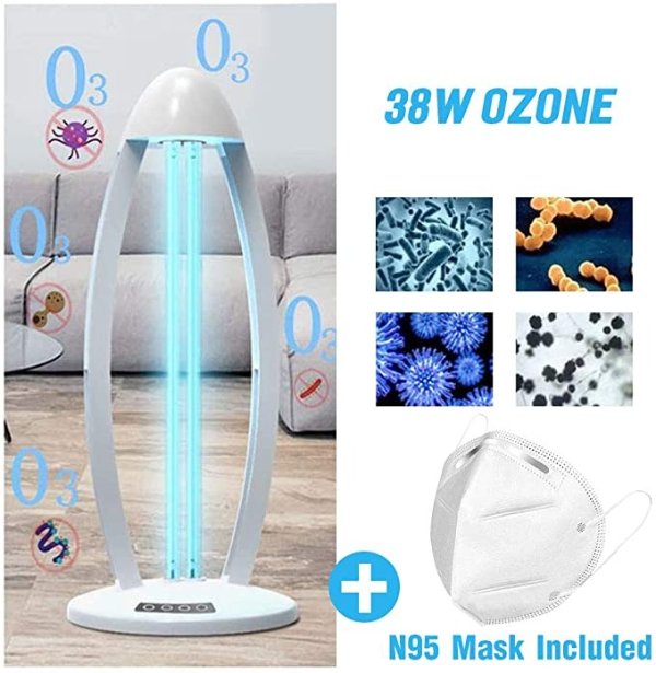 Ultraviolet Germicidal Lamp, UV Ozone Ultraviolet Germicidal Sterilization Light Home Disinfection Light Home Improve Home Light 38W O3 UVC light