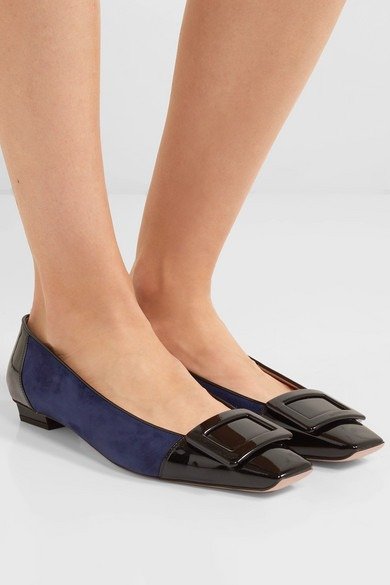 Belle Vivier patent-leather and suede ballet flats